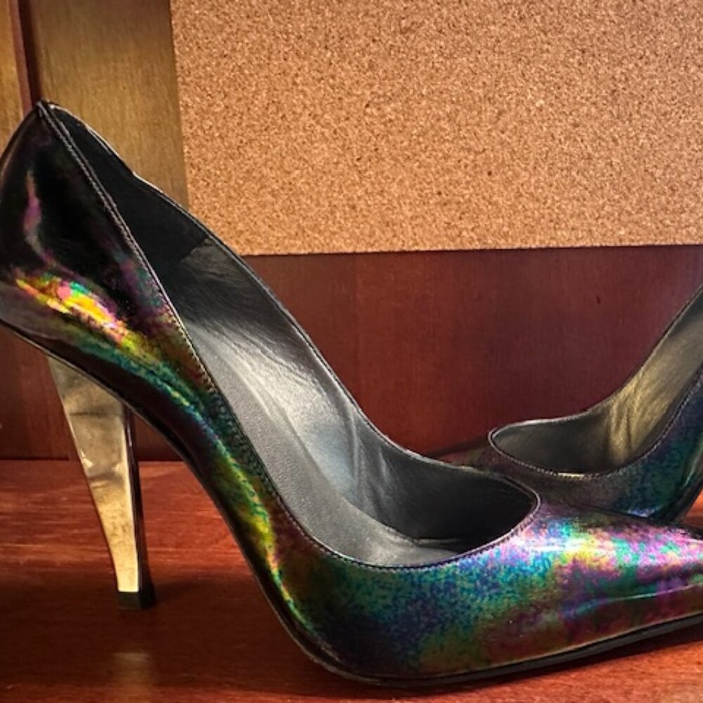 Gasoline Effect Leather Stilettos - 4 Inch Heel